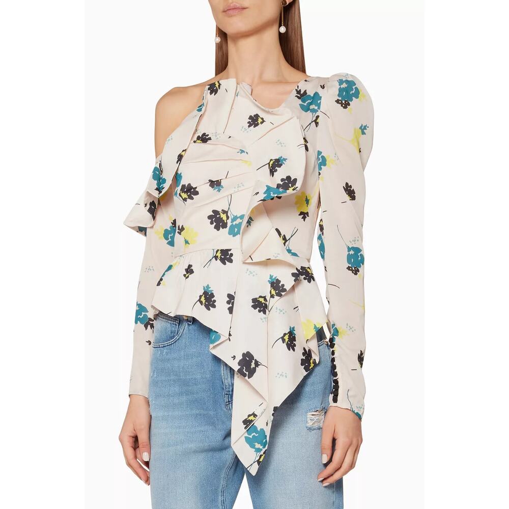 Self-Portrait Asymmetric Floral Print Top Women's 4 Multicolor Back Zip
